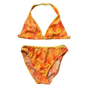 Vintage 80S California Waves Orange Halter Bikini